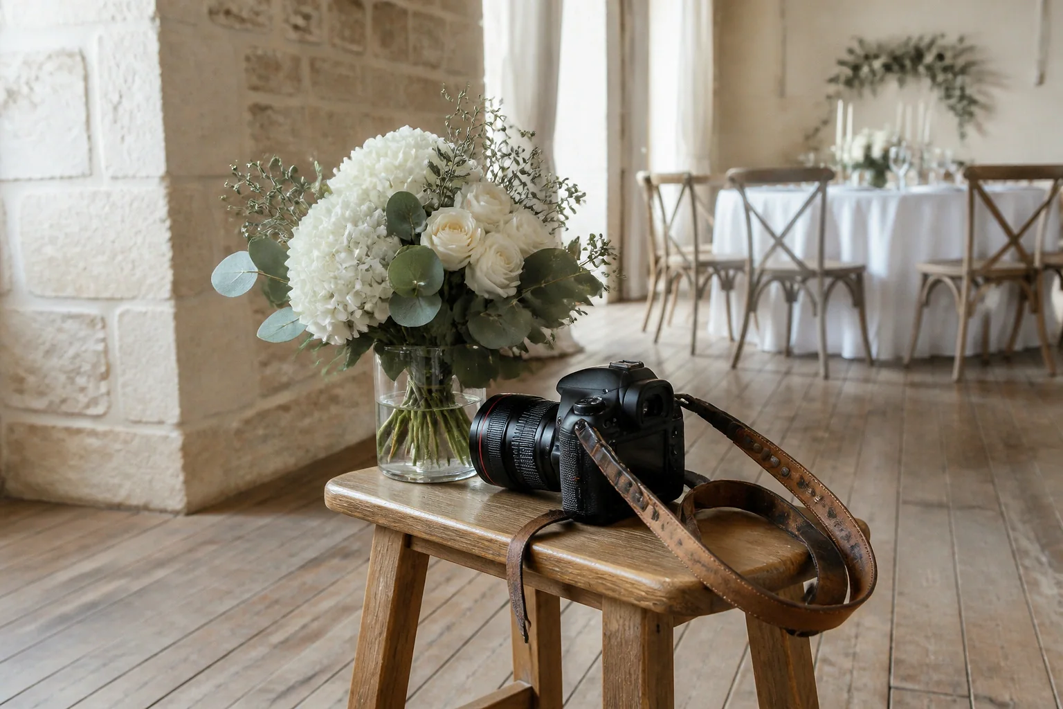 Appareil photo et accessoires de reportage de mariage — illustration générée par IA