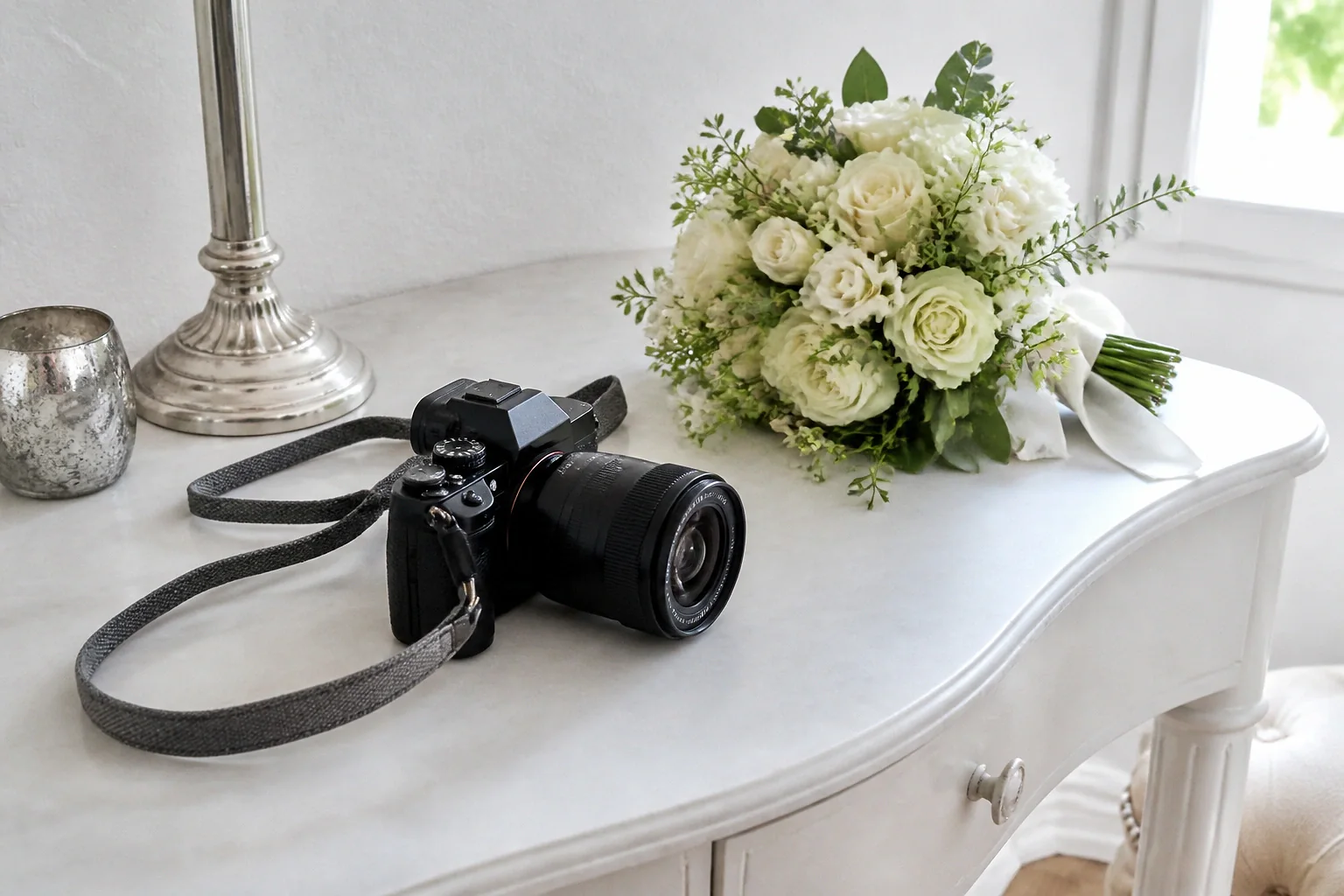 Appareil photo et accessoires de reportage de mariage — illustration générée par IA