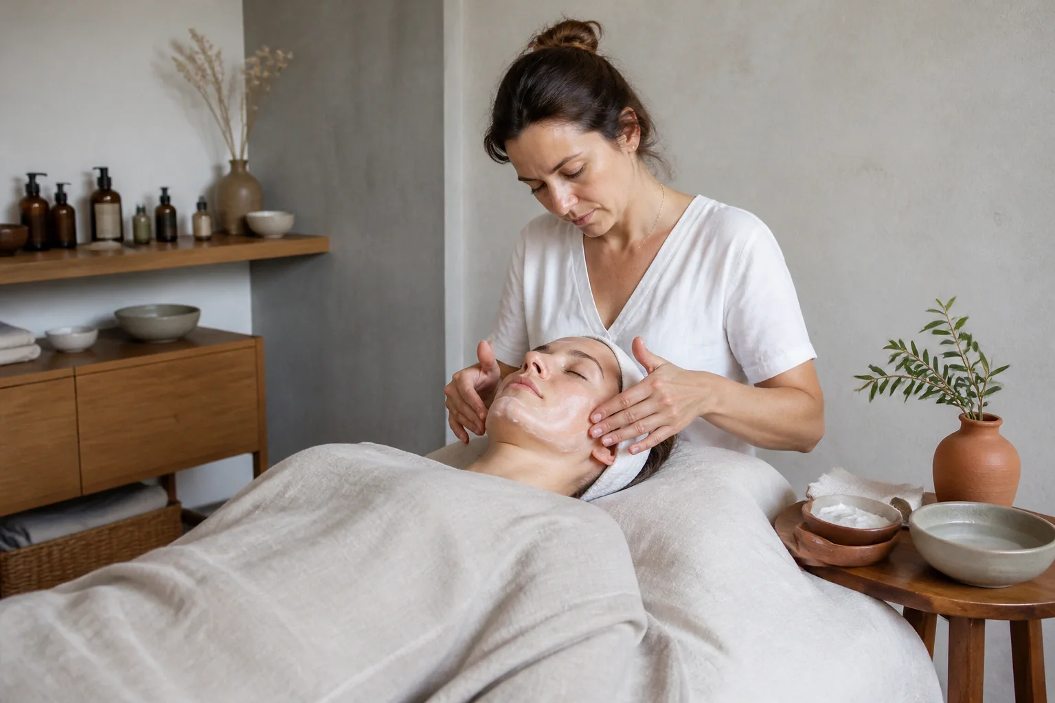 Préparation de soins esthétiques avant un mariage — illustration générée par IA