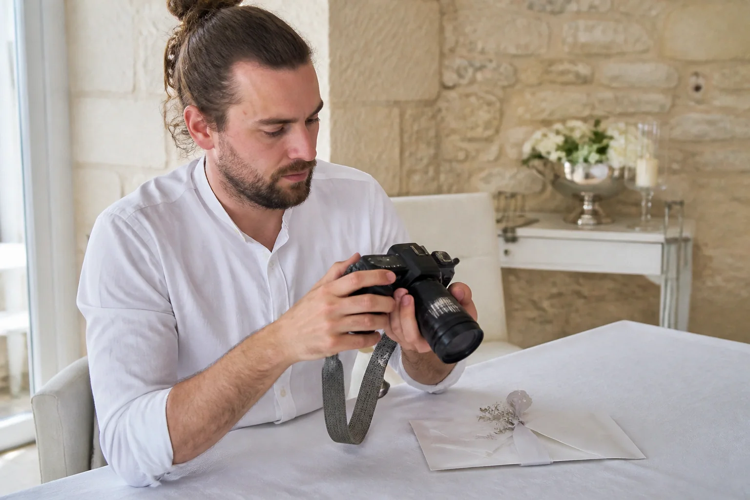 Appareil photo et accessoires de reportage de mariage — illustration générée par IA