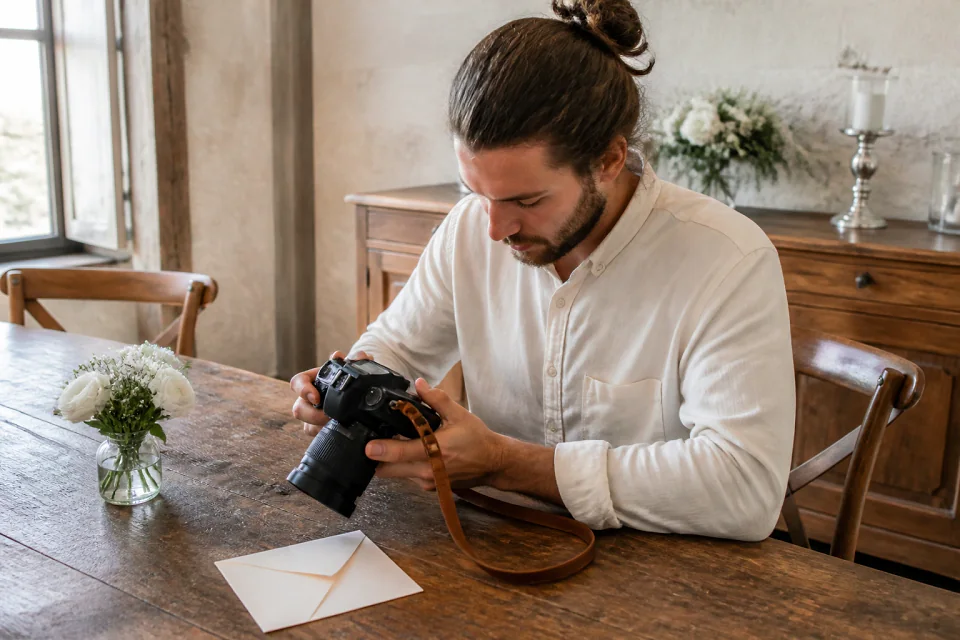Appareil photo et accessoires de reportage de mariage — illustration générée par IA