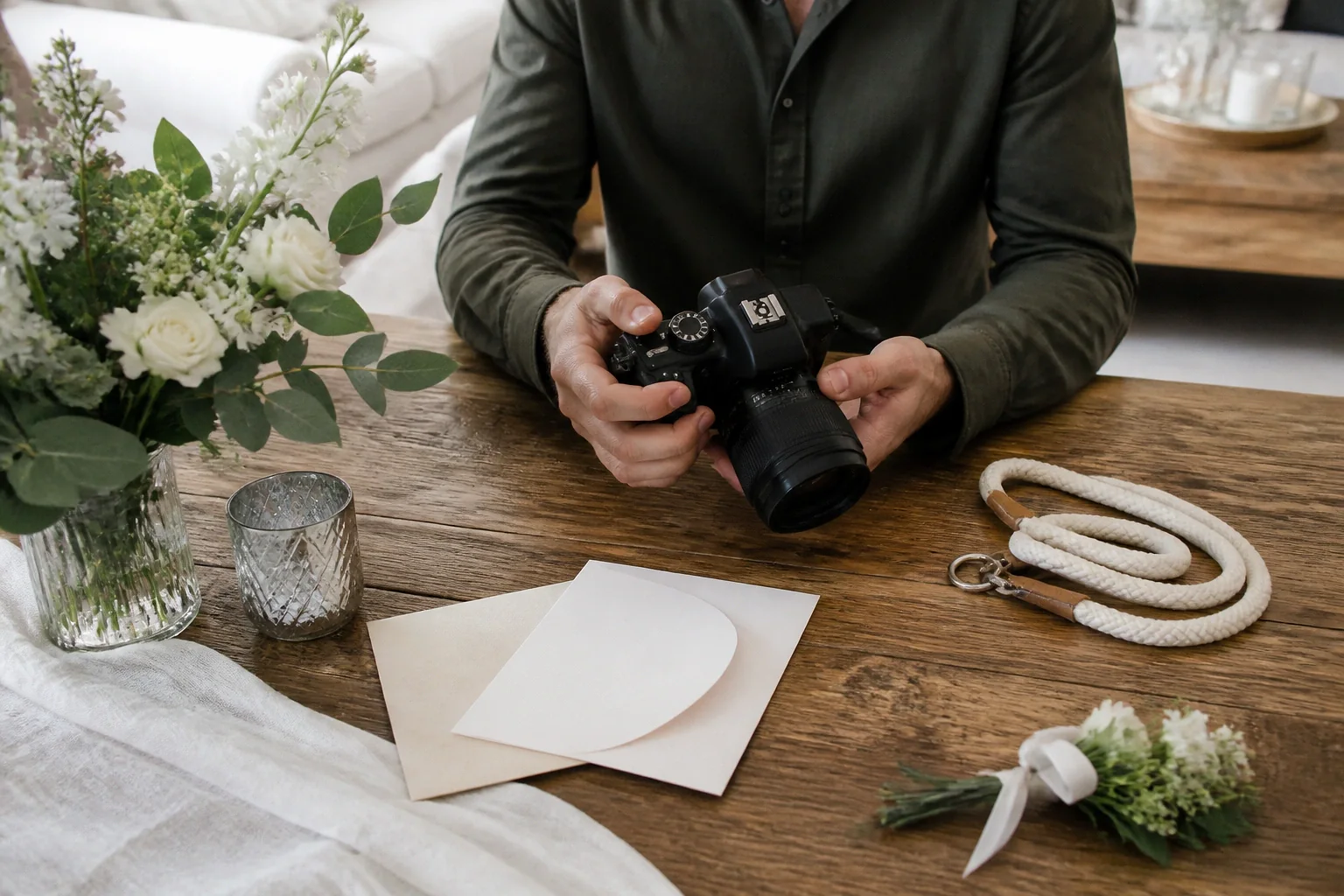 Appareil photo et accessoires de reportage de mariage — illustration générée par IA