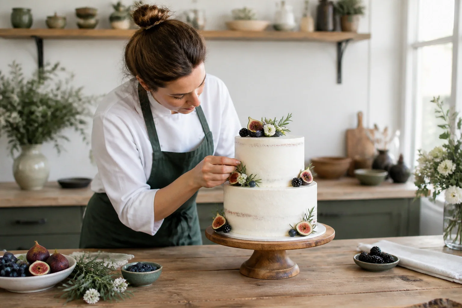 Gâteau de mariage préparé dans un atelier — illustration générée par IA