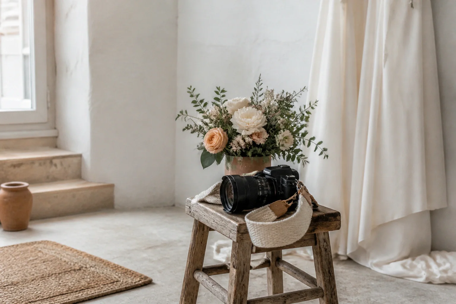 Appareil photo et accessoires de reportage de mariage — illustration générée par IA