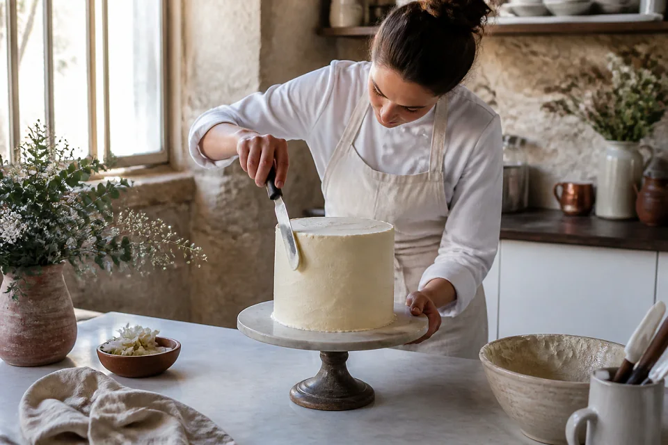 Gâteau de mariage préparé dans un atelier — illustration générée par IA