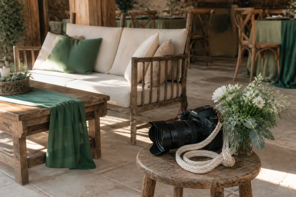 Appareil photo et accessoires de reportage de mariage — illustration générée par IA