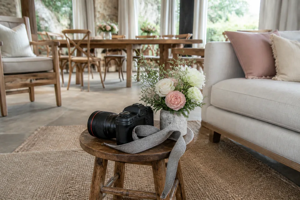 Appareil photo et accessoires de reportage de mariage — illustration générée par IA
