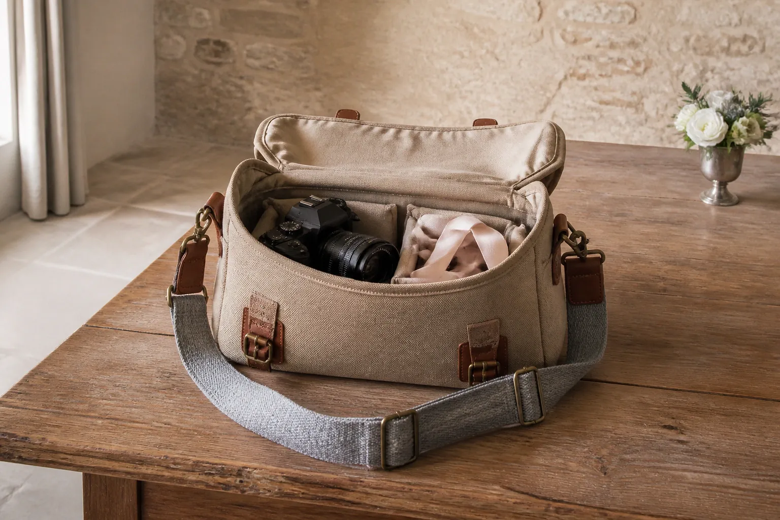 Appareil photo et accessoires de reportage de mariage — illustration générée par IA