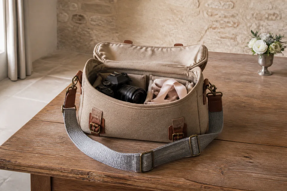 Appareil photo et accessoires de reportage de mariage — illustration générée par IA