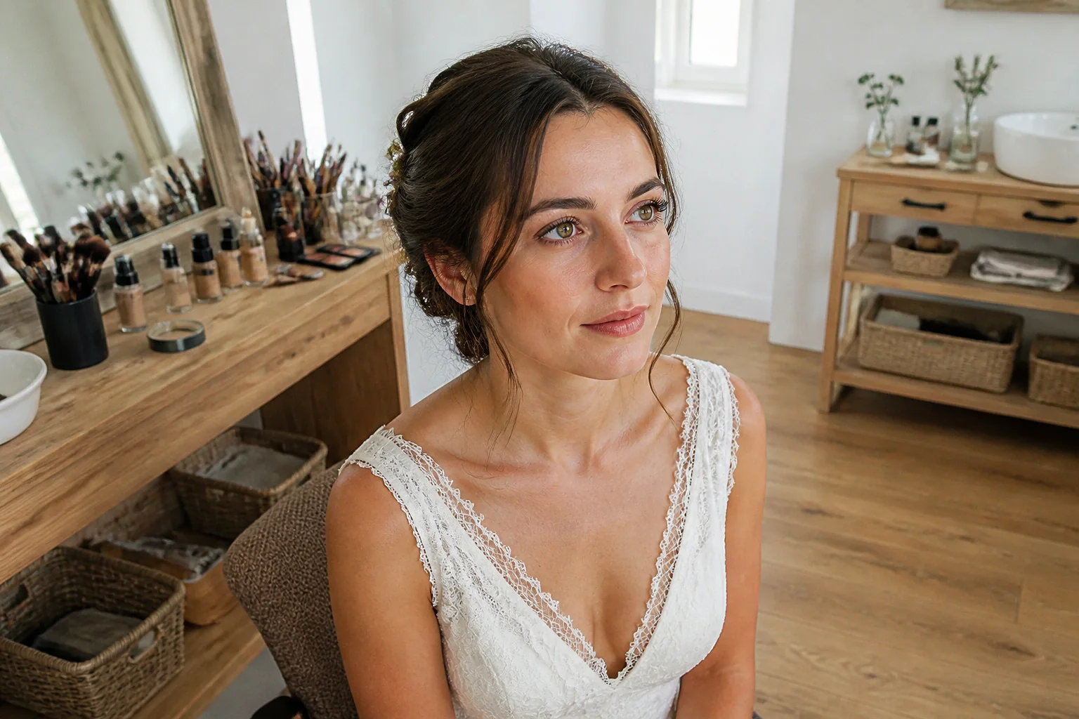 Préparation d’un maquillage de mariage — illustration générée par IA