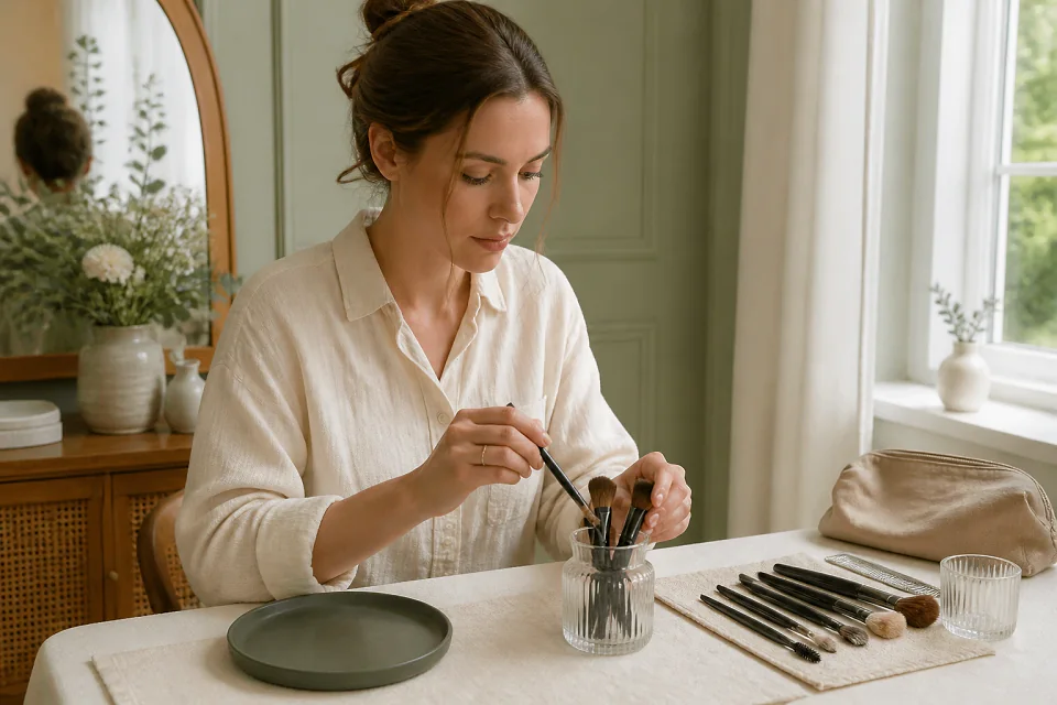 Préparation d’un maquillage de mariage — illustration générée par IA