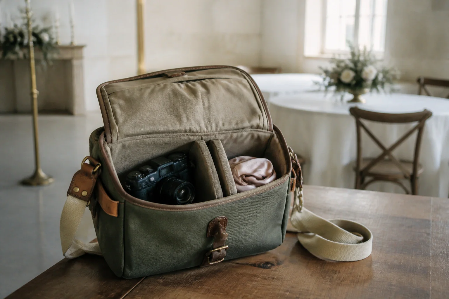 Appareil photo et accessoires de reportage de mariage — illustration générée par IA