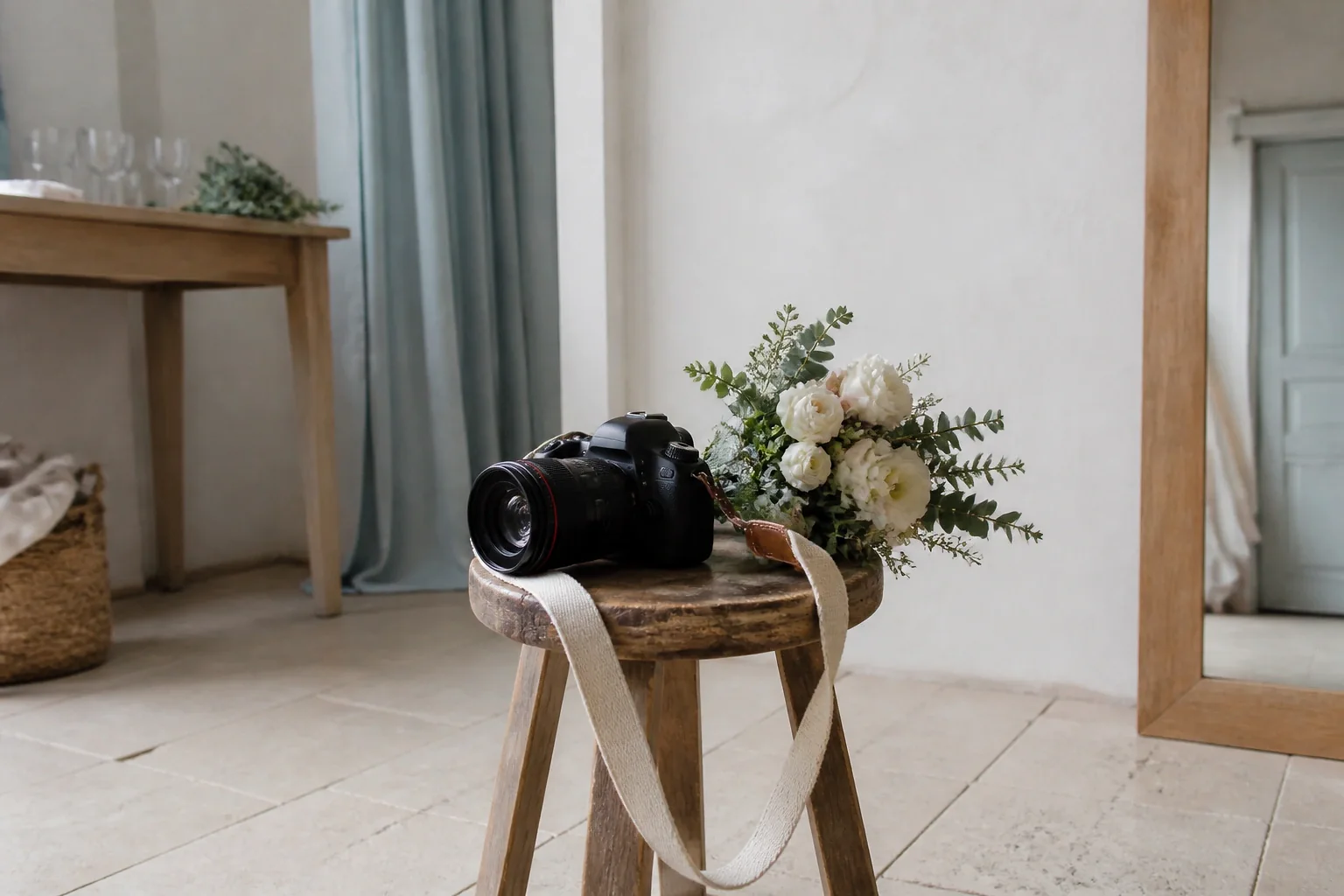 Appareil photo et accessoires de reportage de mariage — illustration générée par IA