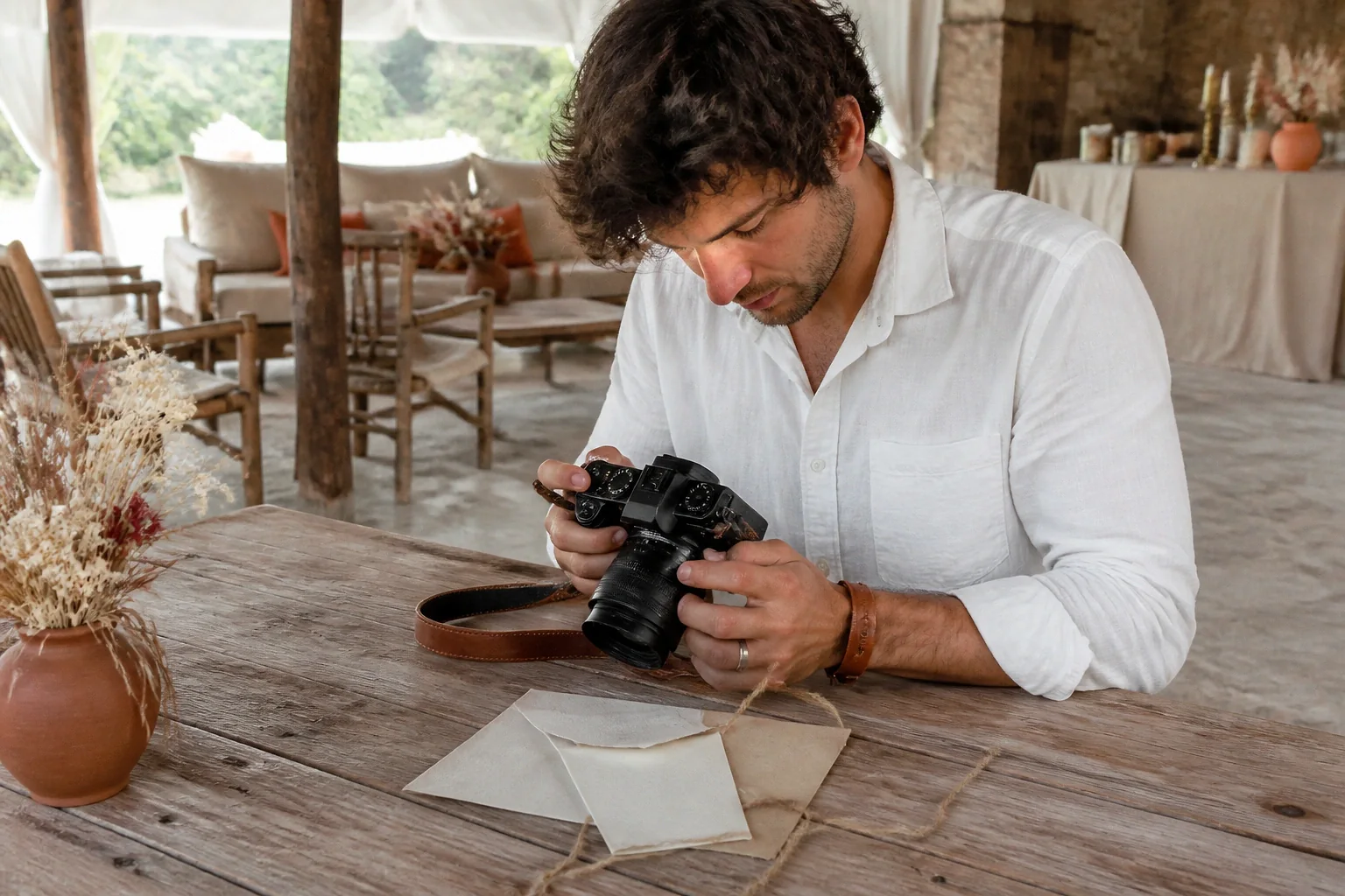 Appareil photo et accessoires de reportage de mariage — illustration générée par IA