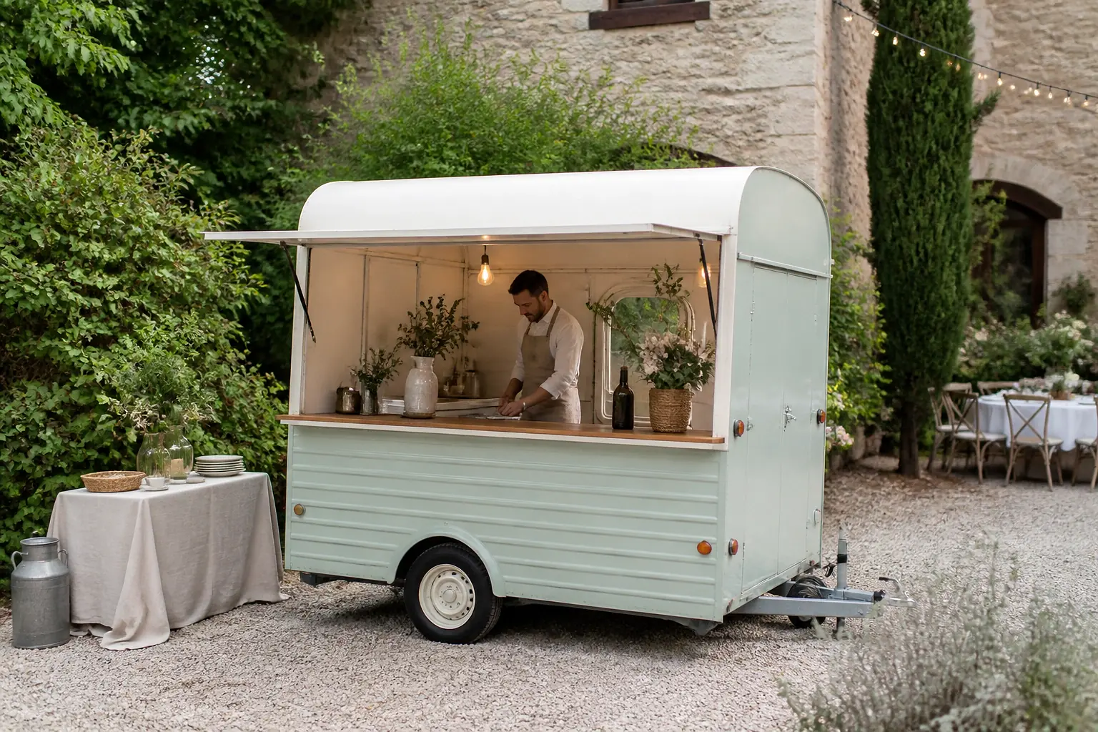 Service mobile de restauration pour une réception — illustration générée par IA