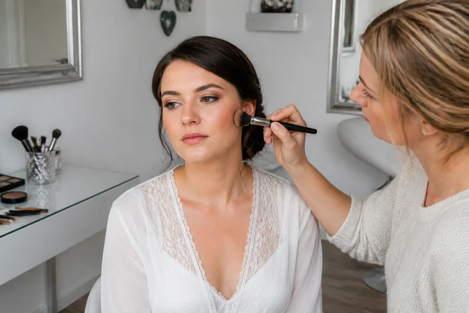 Préparation d’un maquillage de mariage — illustration générée par IA