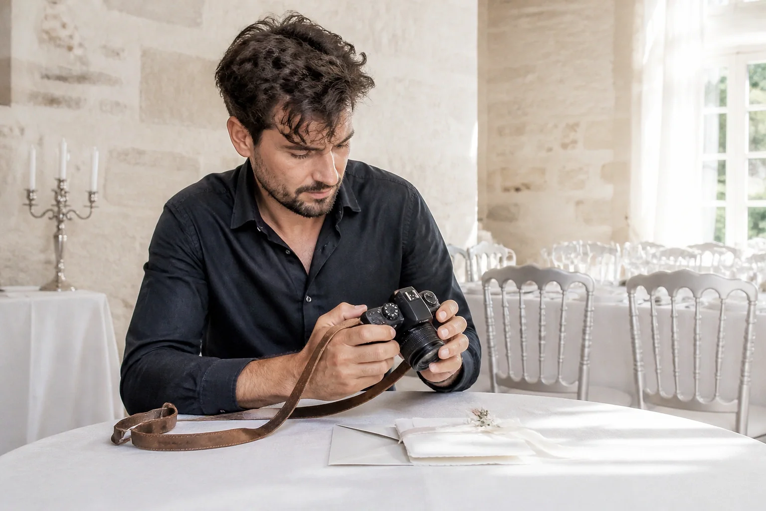 Appareil photo et accessoires de reportage de mariage — illustration générée par IA