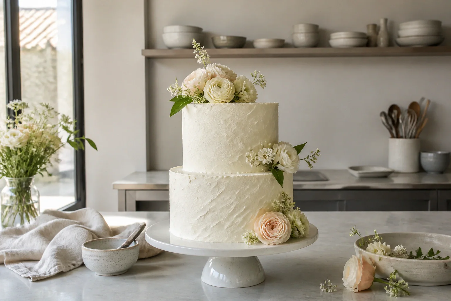 Gâteau de mariage préparé dans un atelier — illustration générée par IA