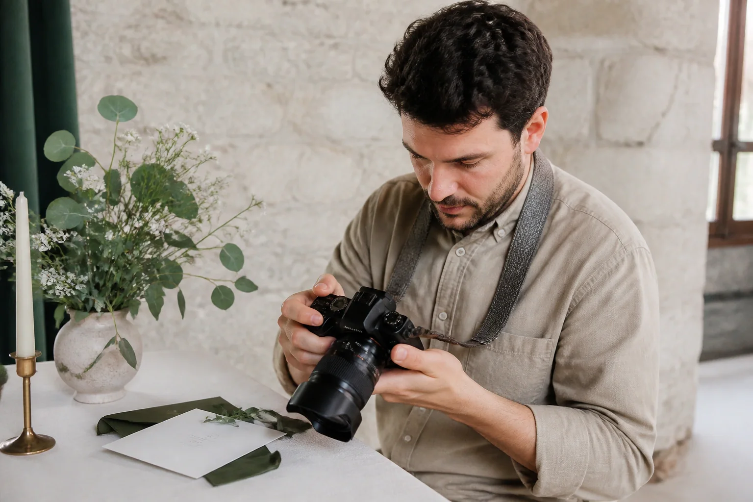 Appareil photo et accessoires de reportage de mariage — illustration générée par IA