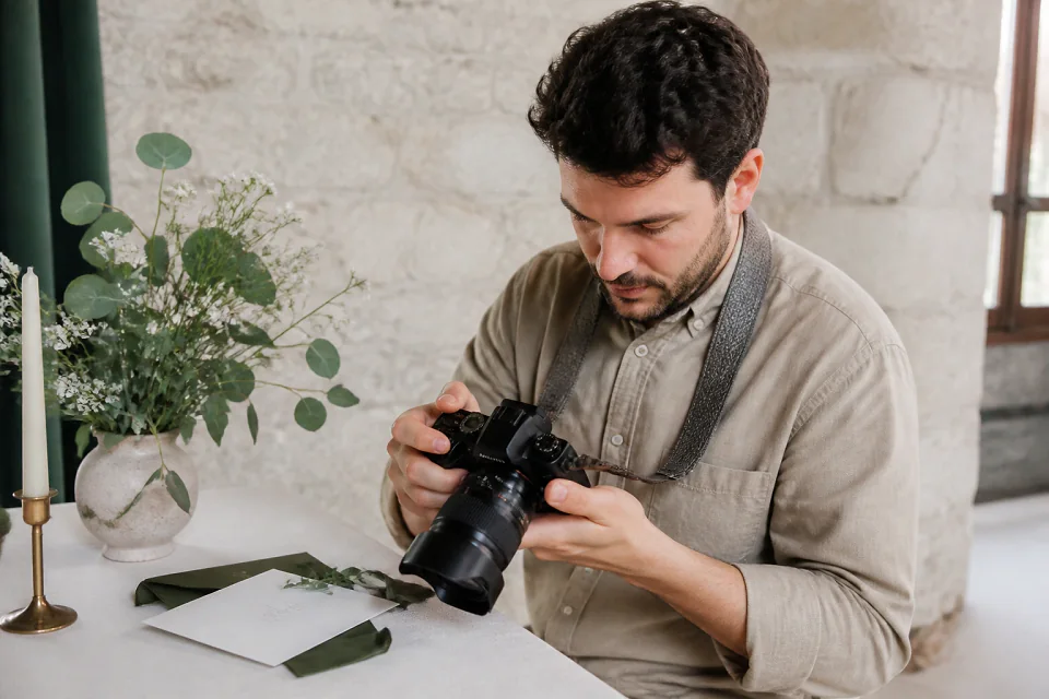 Appareil photo et accessoires de reportage de mariage — illustration générée par IA
