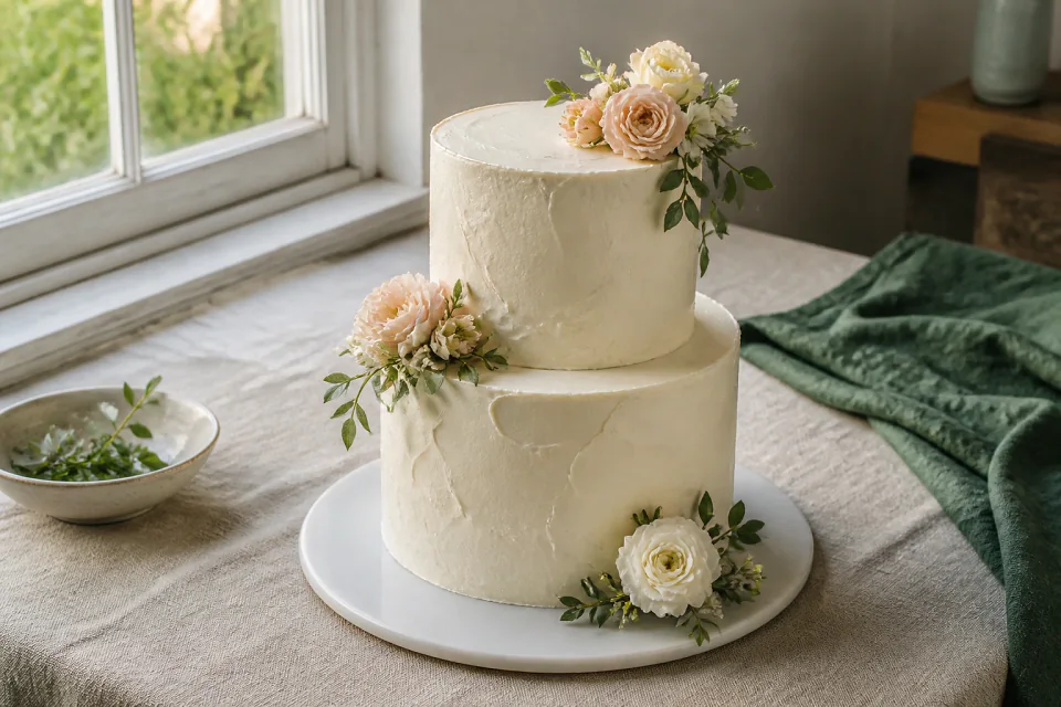 Gâteau de mariage préparé dans un atelier — illustration générée par IA