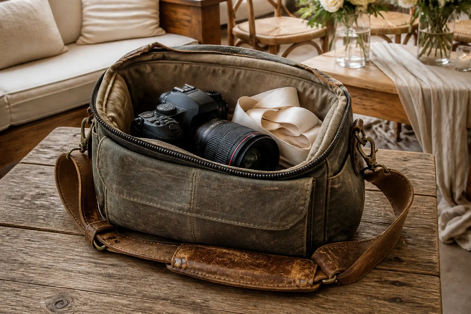 Appareil photo et accessoires de reportage de mariage — illustration générée par IA