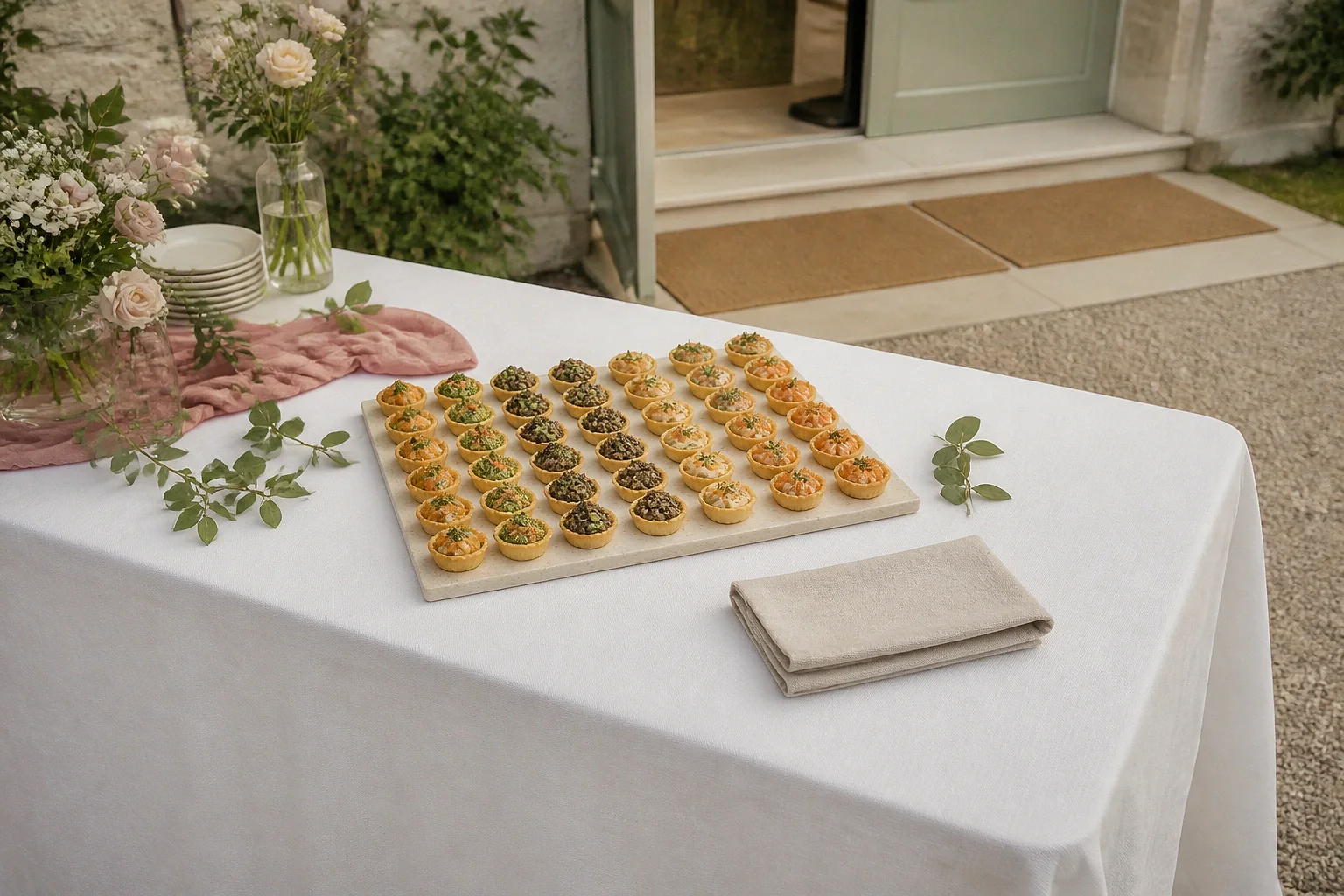Préparations salées pour un cocktail de mariage — illustration générée par IA