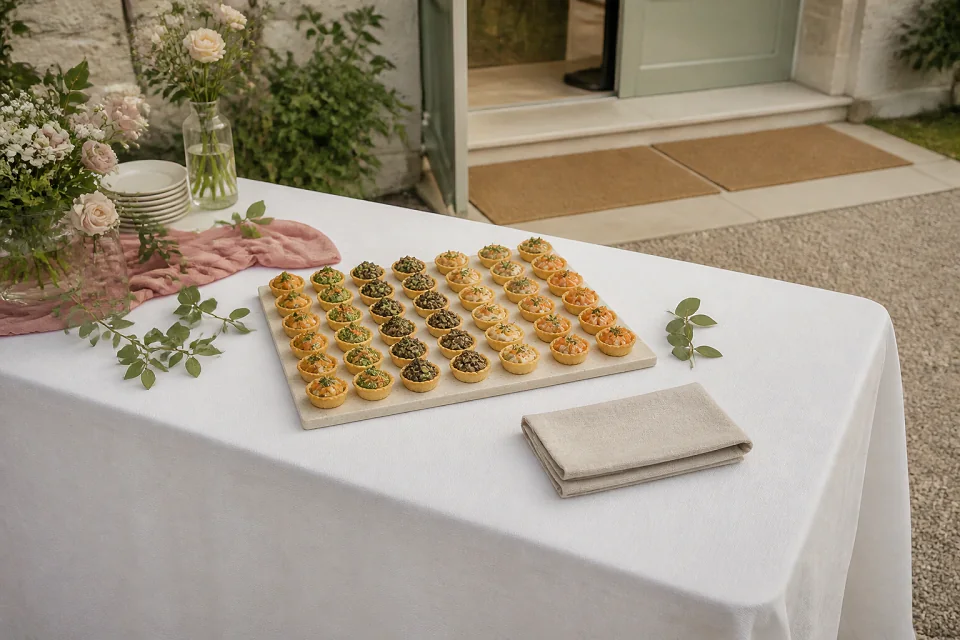 Préparations salées pour un cocktail de mariage — illustration générée par IA