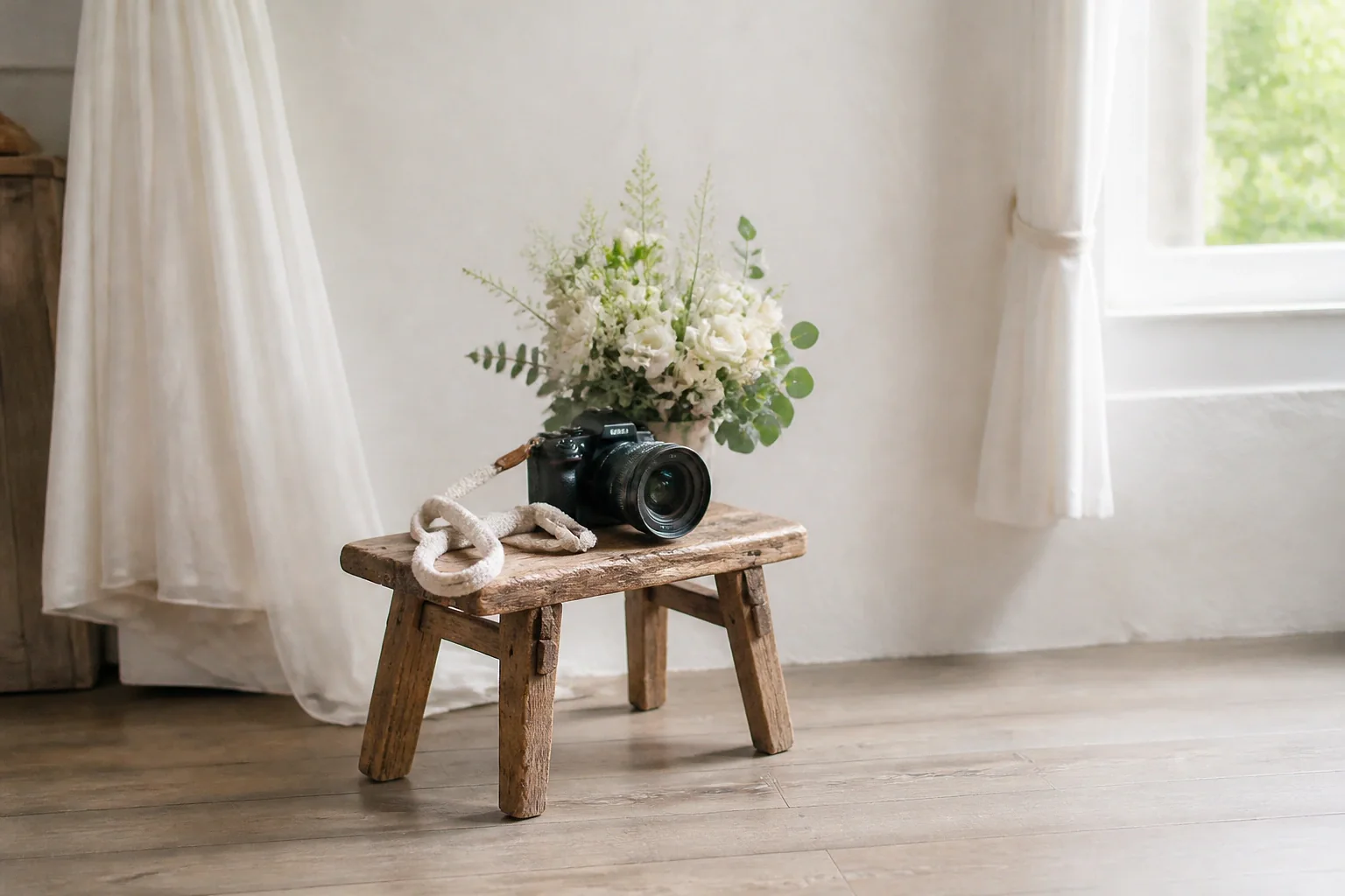 Appareil photo et accessoires de reportage de mariage — illustration générée par IA