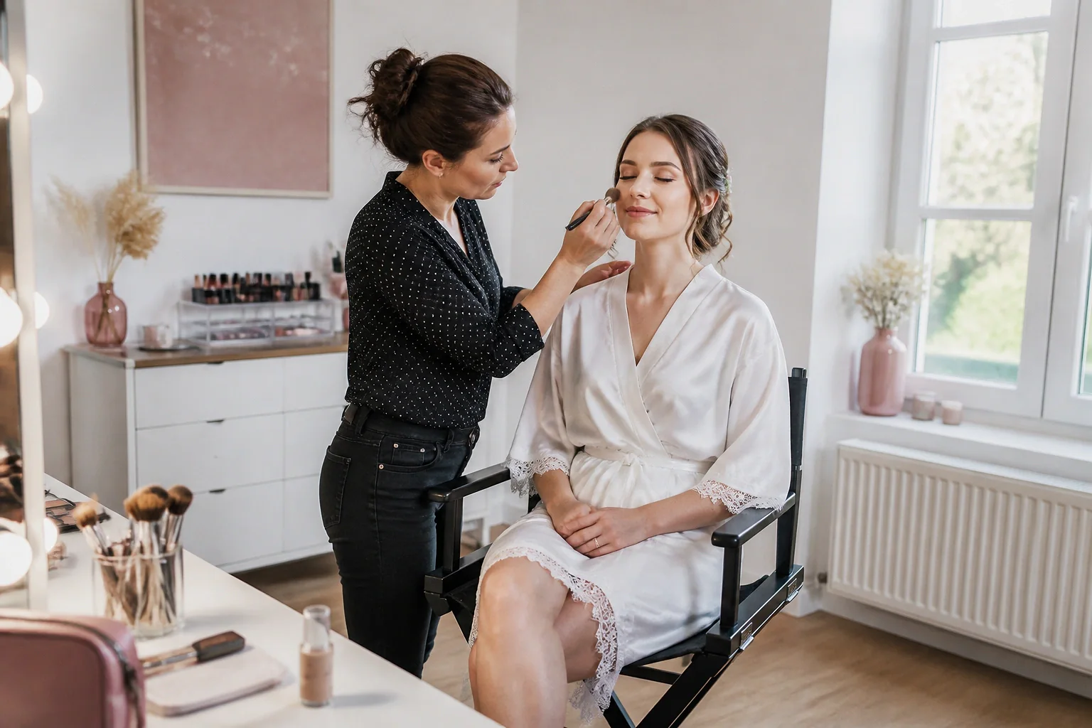 Préparation d’un maquillage de mariage — illustration générée par IA
