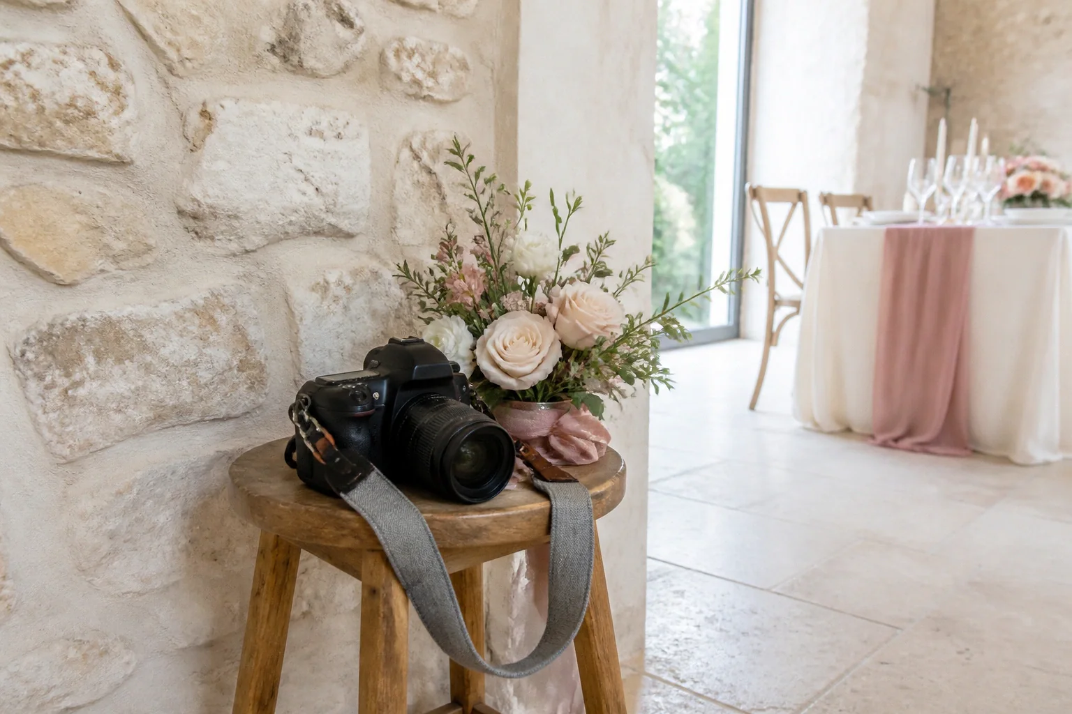 Appareil photo et accessoires de reportage de mariage — illustration générée par IA
