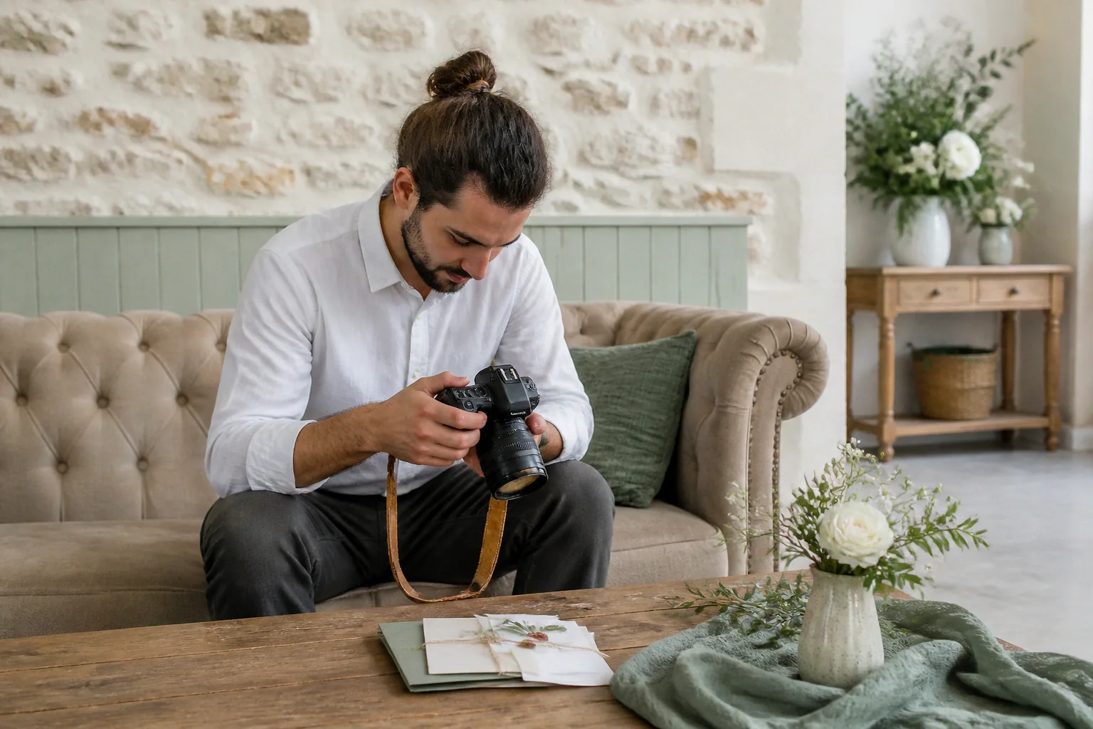 Appareil photo et accessoires de reportage de mariage — illustration générée par IA