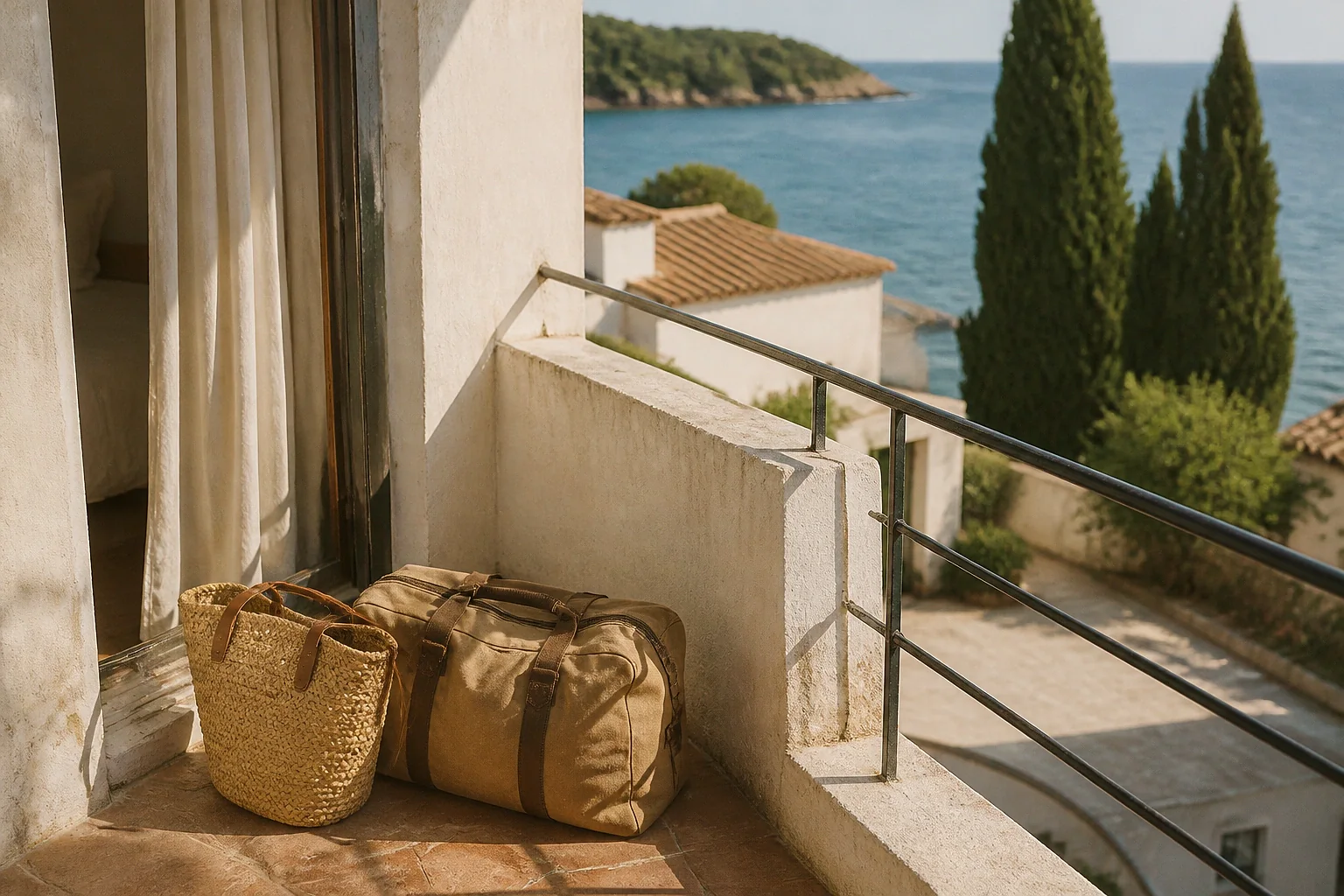 Bagages et hébergement pour un voyage de noces — illustration générée par IA