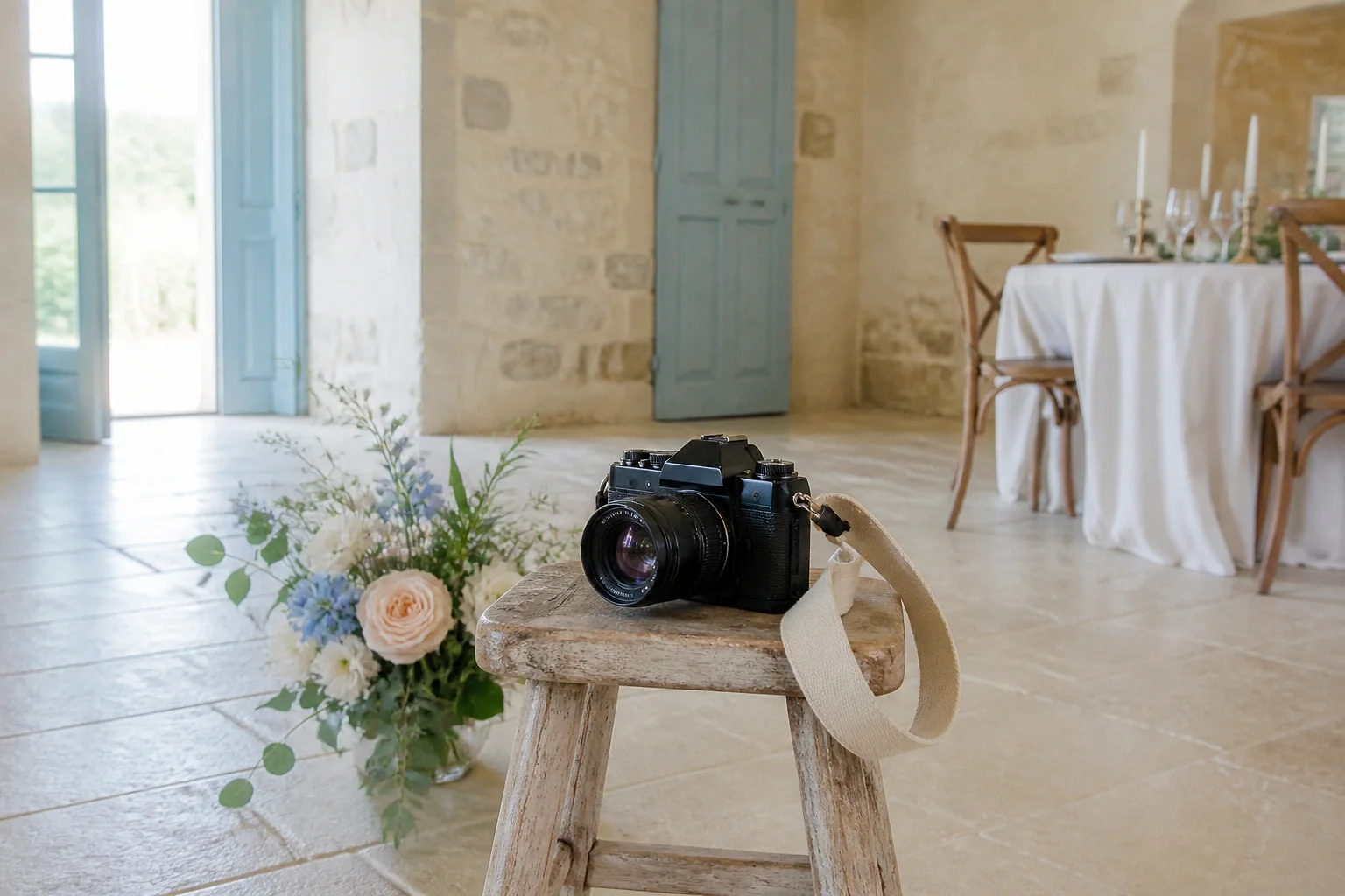 Appareil photo et accessoires de reportage de mariage — illustration générée par IA