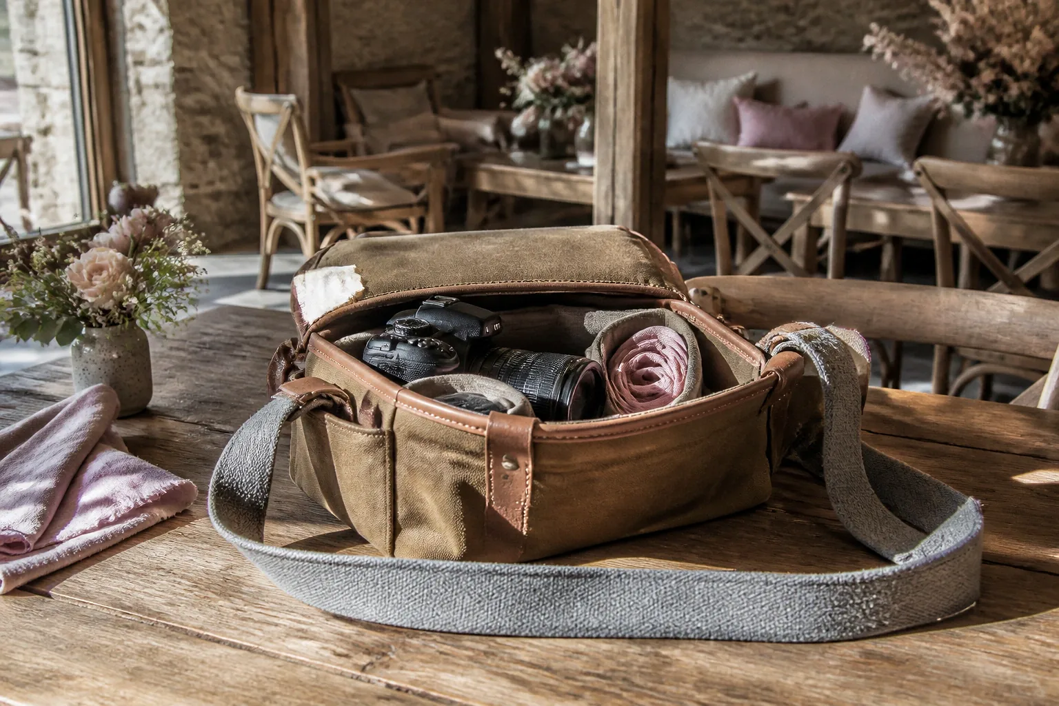 Appareil photo et accessoires de reportage de mariage — illustration générée par IA