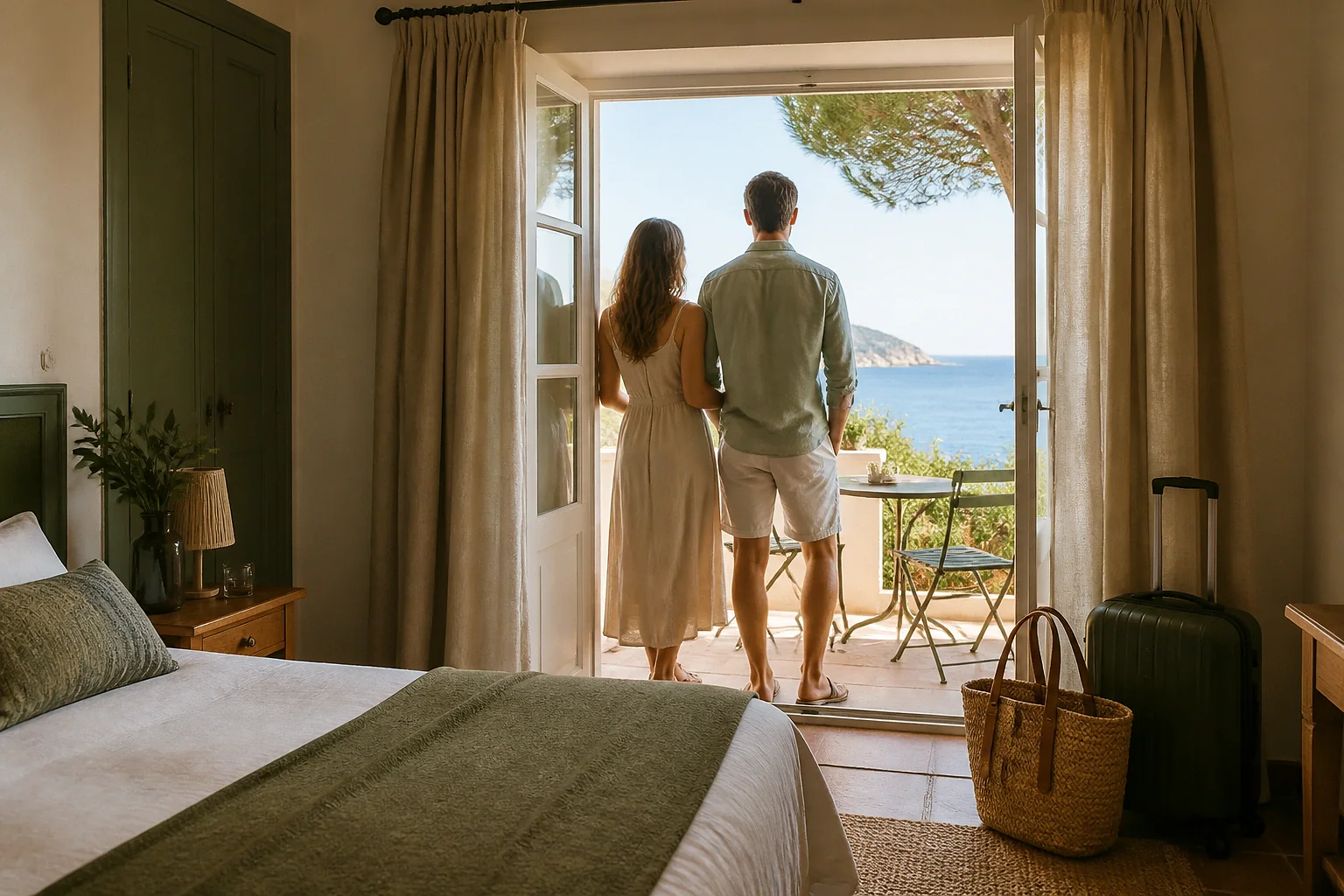 Bagages et hébergement pour un voyage de noces — illustration générée par IA