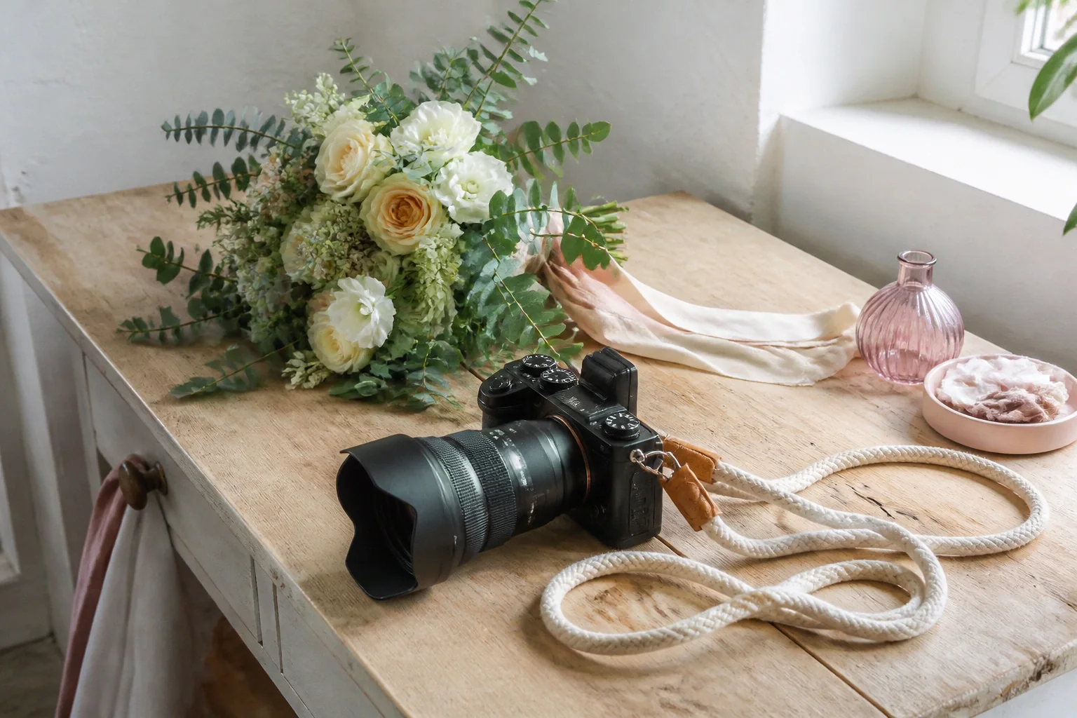 Appareil photo et accessoires de reportage de mariage — illustration générée par IA