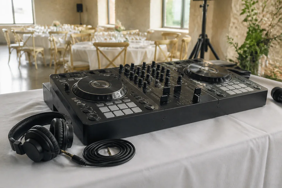 Préparation musicale d’une soirée de mariage — illustration générée par IA