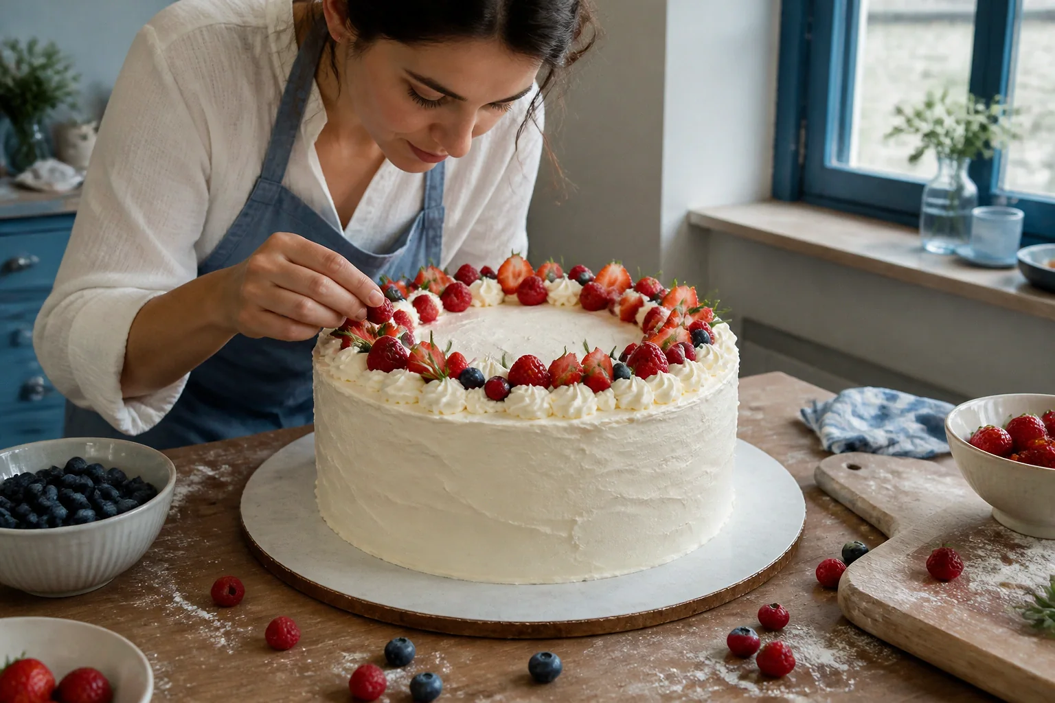 Gâteau de mariage préparé dans un atelier — illustration générée par IA