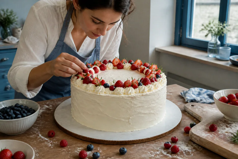 Gâteau de mariage préparé dans un atelier — illustration générée par IA