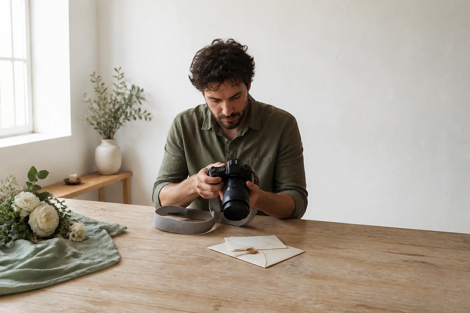 Appareil photo et accessoires de reportage de mariage — illustration générée par IA