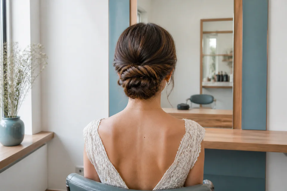 Coiffure de cérémonie vue pendant la préparation — illustration générée par IA