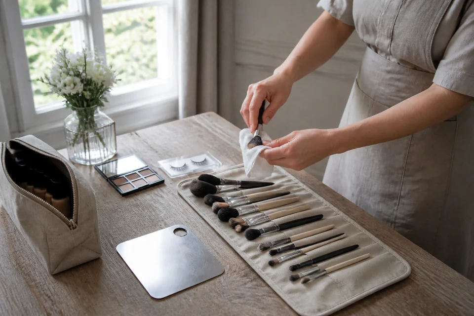 Préparation d’un maquillage de mariage — illustration générée par IA