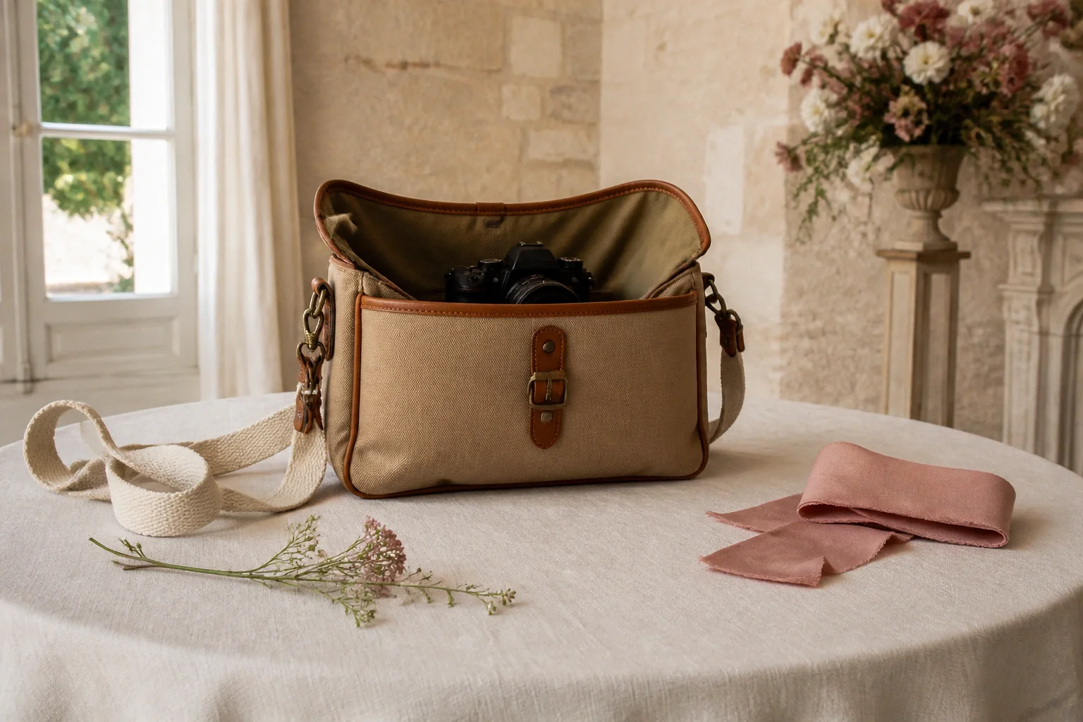 Appareil photo et accessoires de reportage de mariage — illustration générée par IA