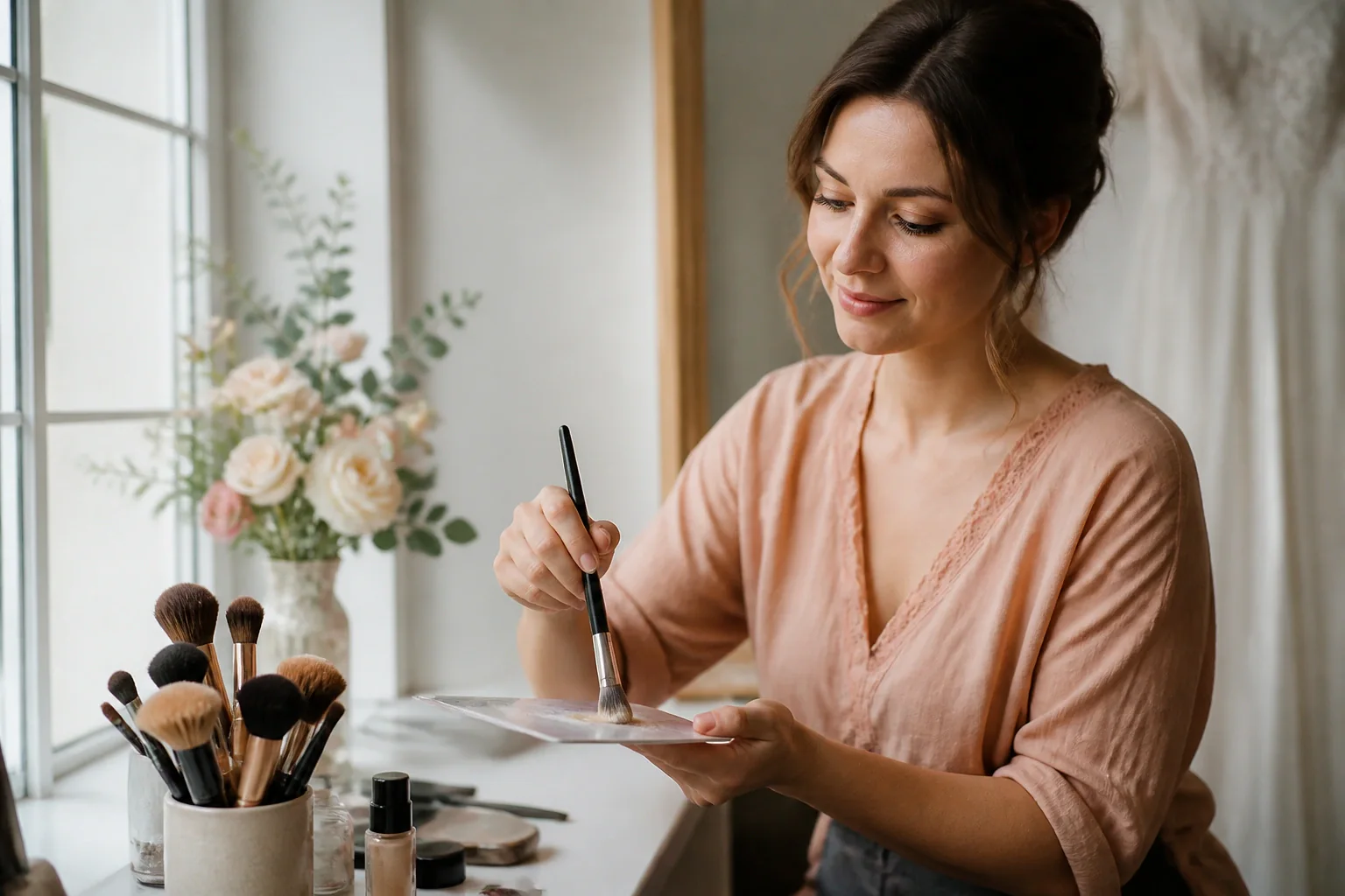 Préparation d’un maquillage de mariage — illustration générée par IA