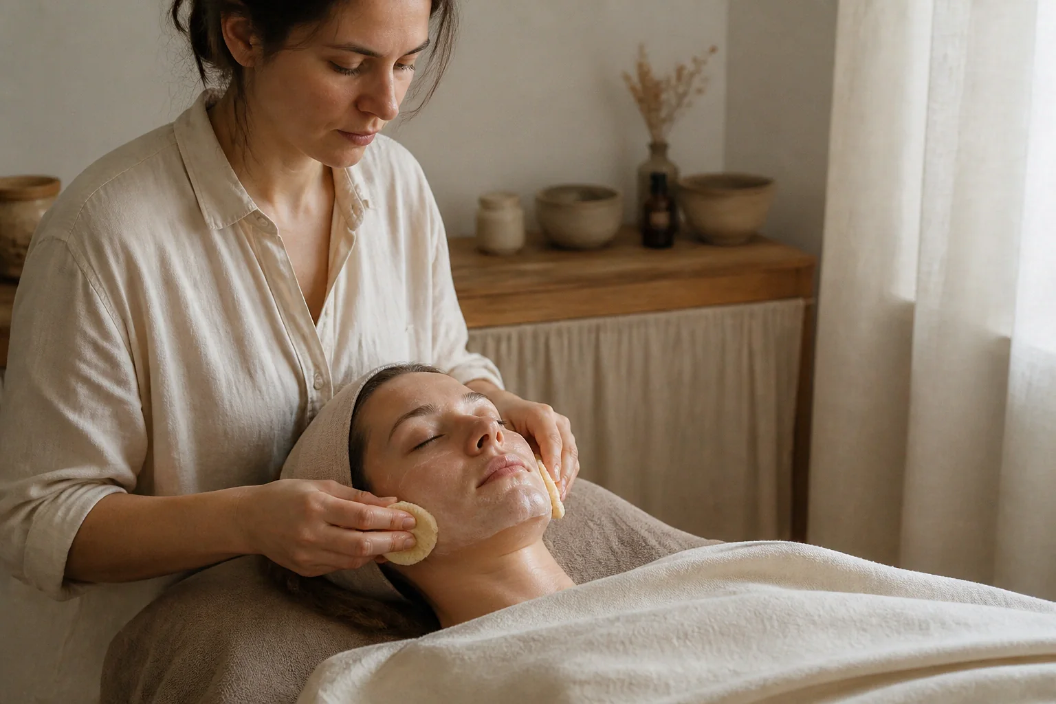 Préparation de soins esthétiques avant un mariage — illustration générée par IA