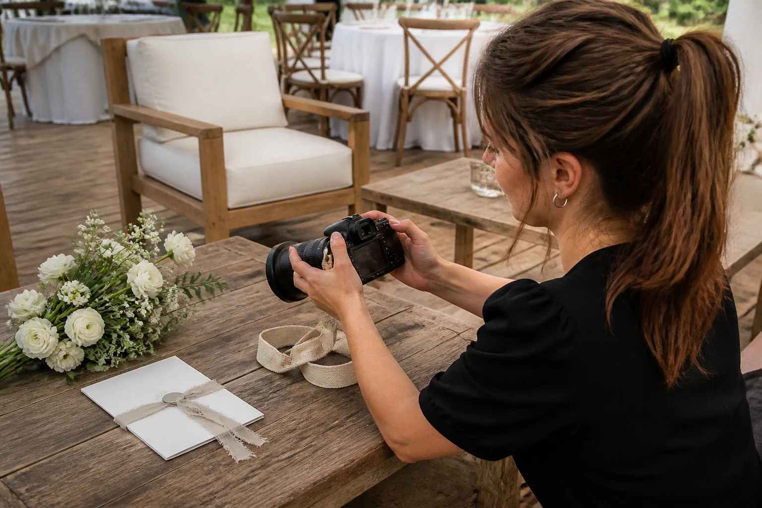 Appareil photo et accessoires de reportage de mariage — illustration générée par IA