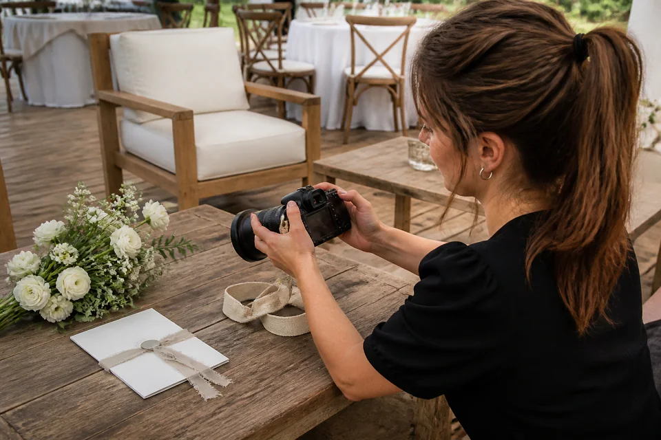 Appareil photo et accessoires de reportage de mariage — illustration générée par IA