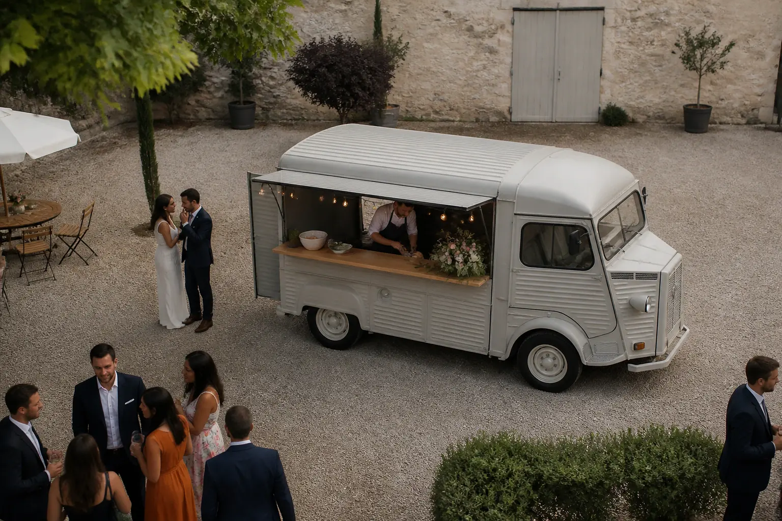 Service mobile de restauration pour une réception — illustration générée par IA