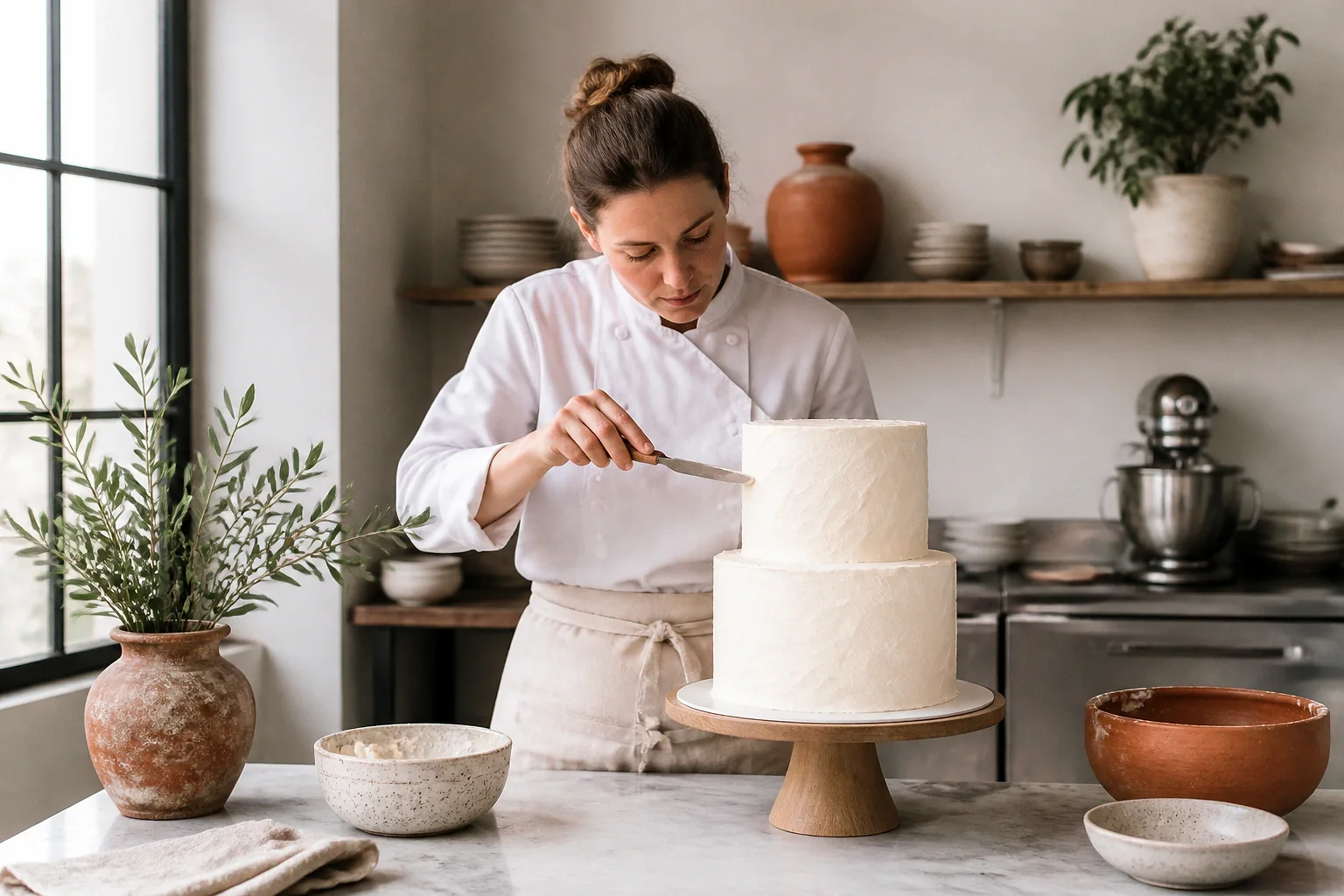Gâteau de mariage préparé dans un atelier — illustration générée par IA